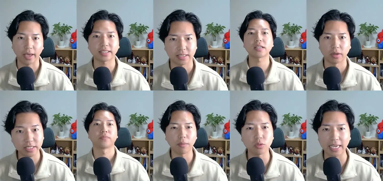 HeyGenで作った本人アバターの映像のコマ。目線はずっとカメラに向いている
