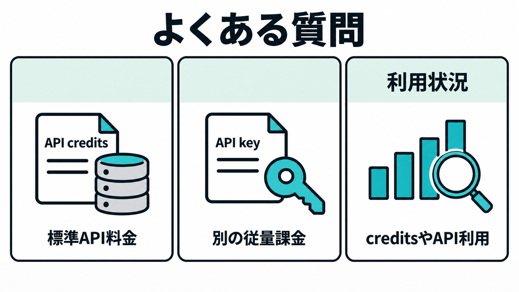 API credits、標準API料金、API key、利用状況を分けて確認する図