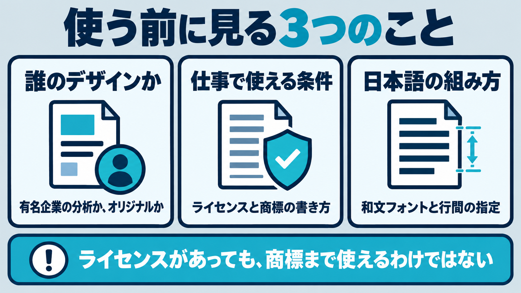 使う前に見る3つのこと。誰のデザインか、仕事で使える条件、日本語の組み方
