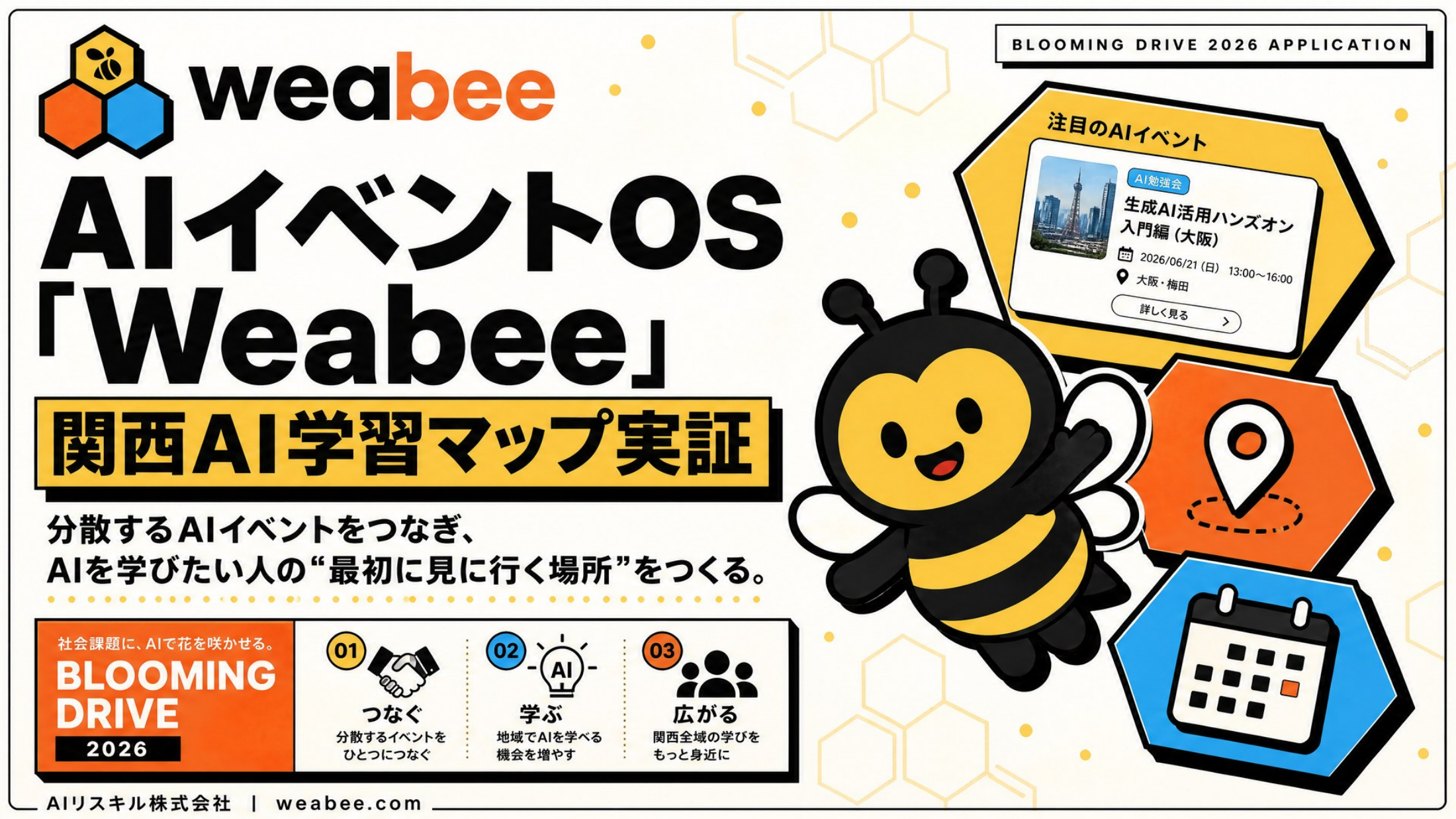 Blooming DRIVE応募資料の表紙。Weabeeのロゴとキャラクター「ウィービーくん」が入っている