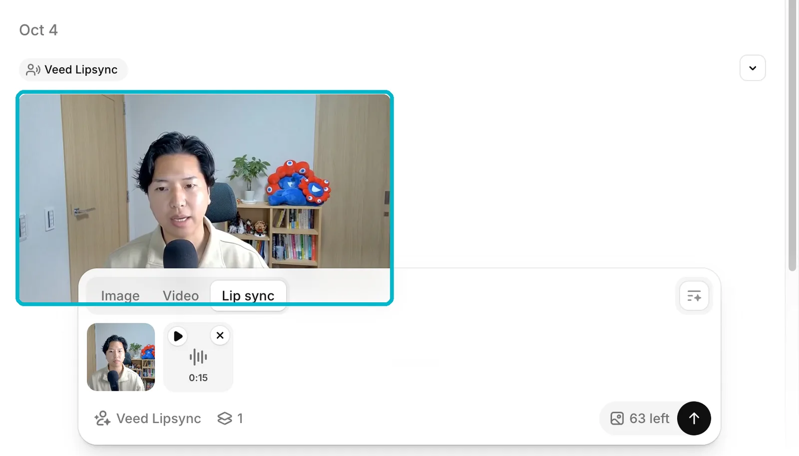 生成が終わった口合わせ動画。履歴に1本表示される