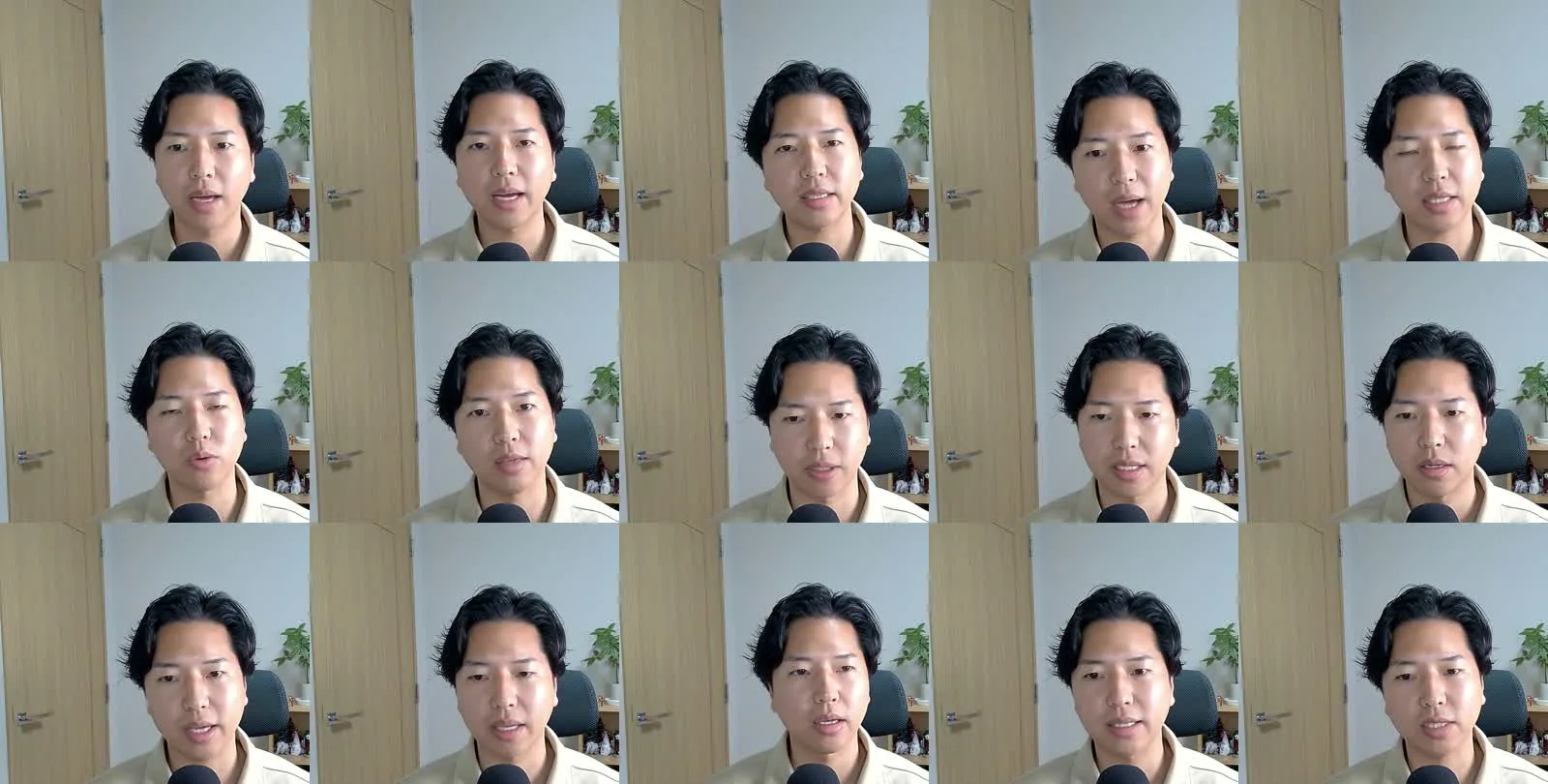 口合わせで作った動画のコマ一覧。口元は新しい音声に合わせて動き、表情は元の動画のまま